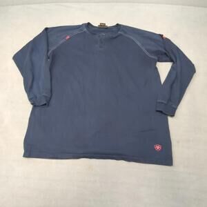 Ariat Work FR Shirt Mens XL Blue Henley Long Flame Resistant Workwear **Read